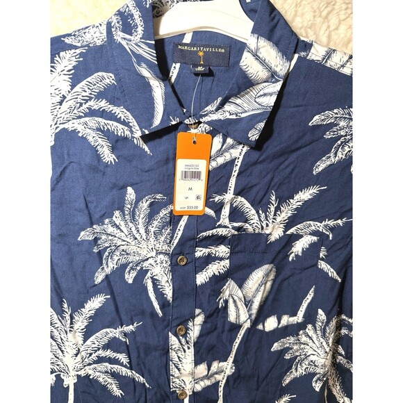 Margaritaville Casual Button Down Collared Men's Shirt Insignia Blue Palm Sz M - Picture 3 of 4